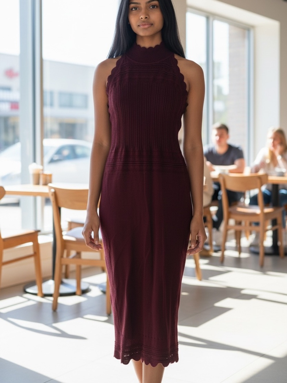 Papermoon Burgundy Ribbed Sleeveless Midi Dress